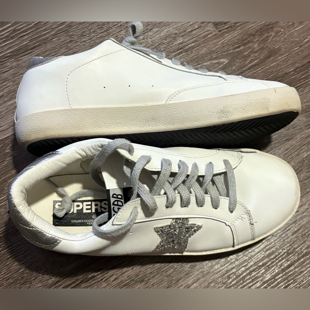 Goose Super-Star sneakers in white leather with a silver glitter star Size 41/9 - Picture 4 of 13